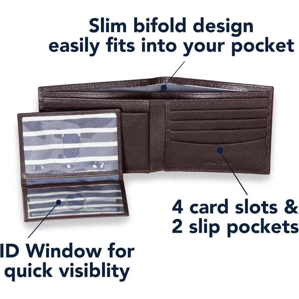 Men's Classic Leather Bifold RFID Wallet (Available in Smooth or Pebble Grain)